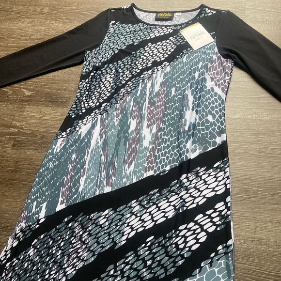 Bob Mackie Maxi Dress Black and Blue Abstract Wearable Art Size XXS - Picture 1 of 3